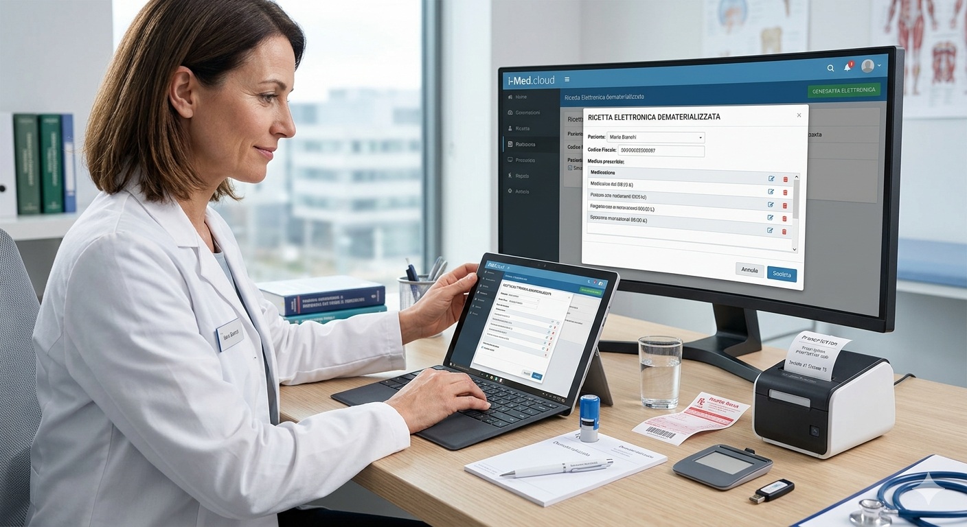 Medico che consulta un fascicolo sanitario digitale: la normativa sul Fascicolo Sanitario Elettronico e l'obbligo per lo studio privato puro dal 2026
